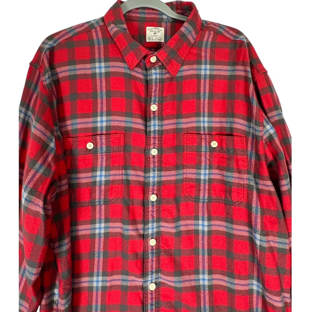 J.Crew Mens‎ Red Plaid Flannel Button-Down Shirt XL Heritage Lumberjack Classic